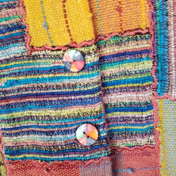 TravelSmith Woven Jacket M Button Front Multicolor Stripe Check‎ Boho Tweed - Picture 4 of 8